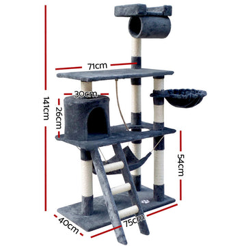 i.Pet Cat Tree 141cm Trees Scratching Post Scratcher Tower Condo House Furniture Wood i.Pet